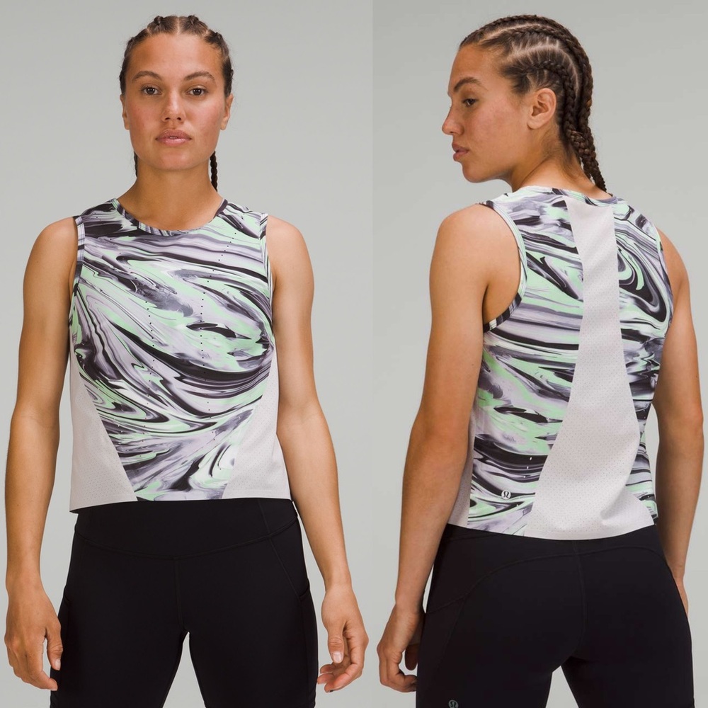 Lululemon Swift Ventilated Running Tank Top Paint Glide Warp Multi Size 2